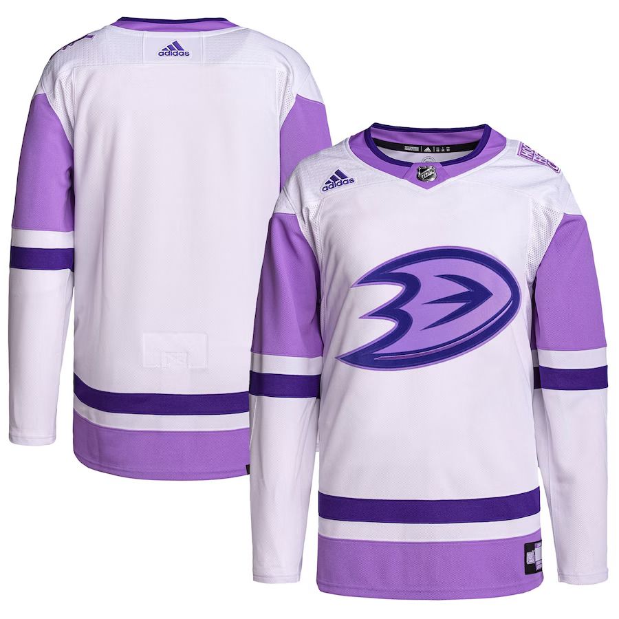 Men Anaheim Ducks adidas White Purple Hockey Fights Cancer Primegreen Authentic Blank Practice NHL Jersey